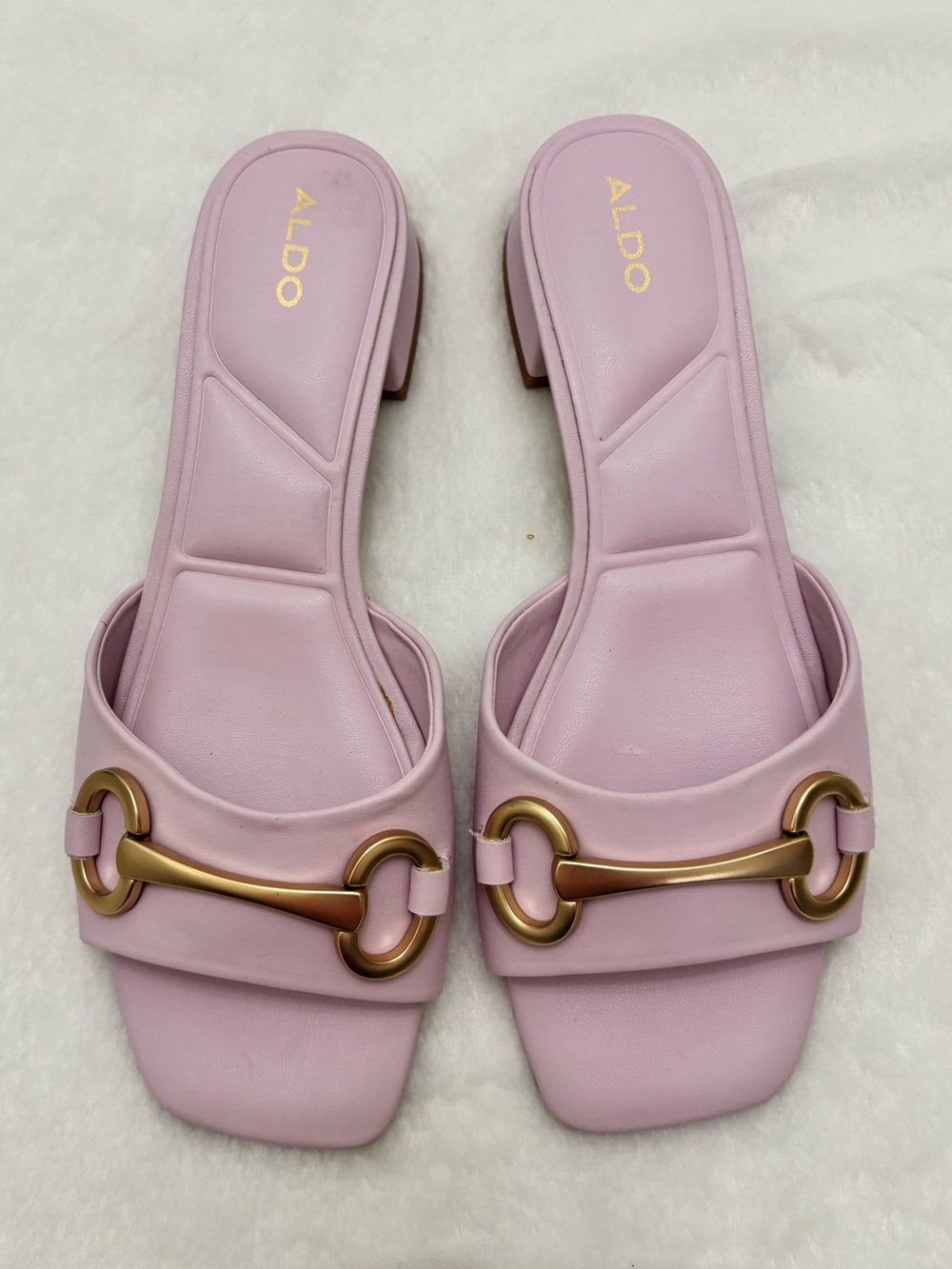 ALDO Faiza Pink Block Heel Slide Sandals with Gold Chain Detail Women’s Size 10 - Picture 2 of 11